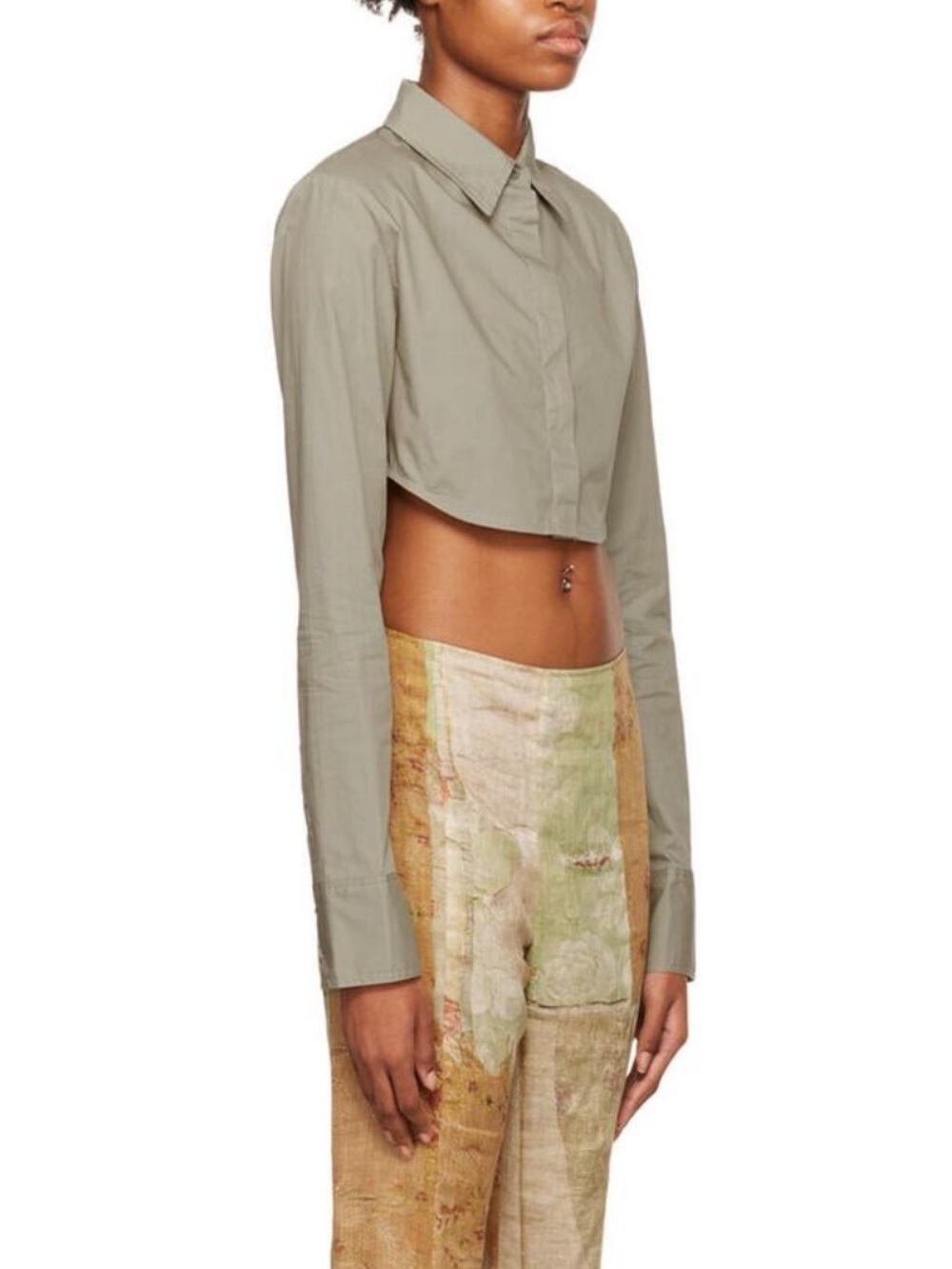The Frankie Shop uma Cropped Button-Down Shirt in Light Olive